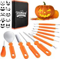 🎃 halloween pumpkin carving kit - 22 piece stainless steel knife set with stencils & storage bucket for optimized halloween décor logo