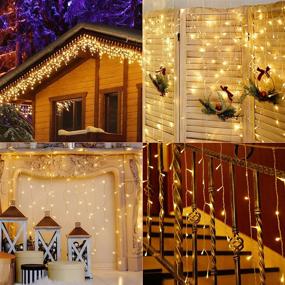 img 3 attached to 🎄 SALCAR 16.4ft 200LED внутренняя и наружная рождественская гирлянда с иконками - 24 грозди, 8 режимов водонепроницаемых занавесочных феерических огней с функцией памяти - для украшения сада, стены, карнизов на Хэллоуин и Рождество, тёплый белый