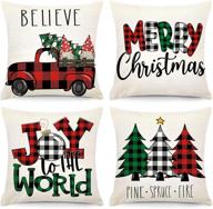 ygeomer 18x18 inch christmas pillow covers set of 4 - farmhouse red green white buffalo check plaid winter holiday decorative throw pillowcase linen cushion case for home decor logo