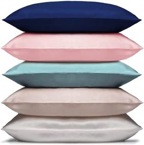 img 1 attached to 🛏️ ADORILA Satin Pillow Cases, 4 Pack Silk Pillow Cases for Hair and Skin with Envelope Closure (Includes 2 Pillow Cases, 1 Eye Mask, 1 Pair of Earplugs) - Violet, 20x30 Inches