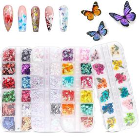 img 4 attached to 🌸 48 Colors Dried Flowers Nail Art Butterfly Glitter Flake 3D Holographic: Enhance Your Nails with Tufusiur Dry Flower Sequins, Perfect for Acrylic Nails, Face, Body; Ideal Gifts for Decoration, DIY Crafting