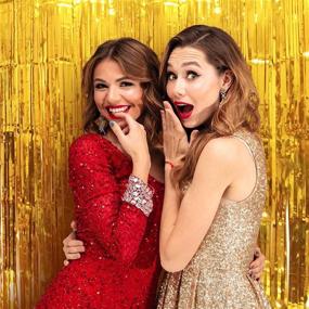 img 3 attached to 🎉 Gold Foil Fringe Curtain Set (Pack of 2) - Perfect for Birthday, Bachelorette, Christmas, New Years Eve & Graduation Parties - Ideal Photo Booth Props & Party Decorations