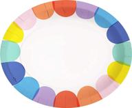 colorful disposable party plates - rainbow dessert plates, oval large plates 16 pack logo