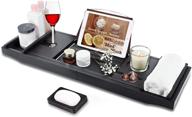 bamboo black bathtub tray with soap box: luxurious natural wooden bath tray for tub with tablet holder and shelf logo