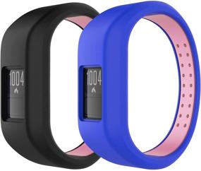 img 4 attached to MoKo Watch Band [2-Pack]: Compatible with Garmin Vivofit 3 - Soft Silicone Replacement Strap Bracelet Set for Small Size - Black/Pink + Blue/Pink