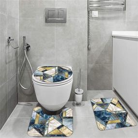 img 2 attached to 🛁 4 Piece Modern Geometric Marble Bathroom Set with Shower Curtain, Non-Slip Rugs, Toilet Lid Cover, and U Shape Mat, Including Accessories and 12 Hooks, Size 71"W x 71"H