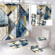 🛁 4 piece modern geometric marble bathroom set with shower curtain, non-slip rugs, toilet lid cover, and u shape mat, including accessories and 12 hooks, size 71"w x 71"h logo