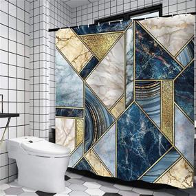 img 3 attached to 🛁 4 Piece Modern Geometric Marble Bathroom Set with Shower Curtain, Non-Slip Rugs, Toilet Lid Cover, and U Shape Mat, Including Accessories and 12 Hooks, Size 71"W x 71"H