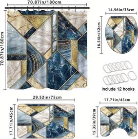 img 1 attached to 🛁 4 Piece Modern Geometric Marble Bathroom Set with Shower Curtain, Non-Slip Rugs, Toilet Lid Cover, and U Shape Mat, Including Accessories and 12 Hooks, Size 71"W x 71"H