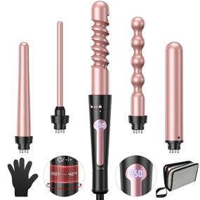 img 4 attached to USHOW 5 in 1 Curling Iron Set with Tourmaline Ceramic Barrels and LCD Heat Display - Instant Heat Up Hair Curler with Adjustable Temperature and Glove