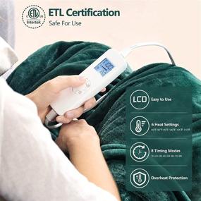 img 3 attached to 🔥 Плед Homde размером двойной кровати - электрический плед размером 62 в x 84 в из фланели с 6 настройками температуры и 8 настройками времени, быстрое нагревание, защита от перегрева, возможность стирки в машине (зеленый)