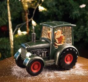 img 2 attached to Santa in a Green Tractor Spinning Water Lantern - Musical Christmas Snow Globe Lantern