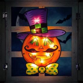 img 4 attached to 🎃 Halloween Pumpkin Lights - Vintage 12 x 16 Inch Lighted Up Pumpkin Window Silhouette with Orange Lights for Indoor/Outdoor Wall, Door, Fireplace - Holiday Theme Ornament