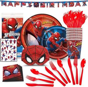 img 4 attached to 🕷️ Spiderman Birthday Party Supplies - Premium Spiderman Decorations for Boys and Men - 86-Piece Set with Bonus Cutlery and Masks for Kids