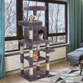 img 2 attached to 🐾 Esright Multi-Level Cat Tree: 58 5/8” Height, Gray Home Cat Tower with Scratching Posts and Plush Perch - Ideal Furniture for Active Kittens