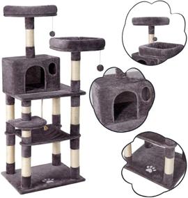 img 1 attached to 🐾 Esright Multi-Level Cat Tree: 58 5/8” Height, Gray Home Cat Tower with Scratching Posts and Plush Perch - Ideal Furniture for Active Kittens