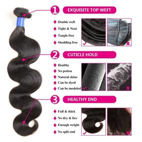 img 2 attached to 🌊 Получите полную голову волос Gluna Hair Brazilian Virgin Body Wave с натуральными невершенными волосами - наращивание из 100% натуральных волос - качество 10A (Натуральный цвет, 12 14 16 дюймов)