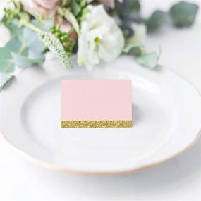 img 1 attached to Andaz Press Blush Pink Gold Glitter Print Wedding Collection: Printable Table Tent Place Cards, 20-Pack for Dessert Candy Table Catering Stations Signage - Elegant Touch for Your Wedding Decor!