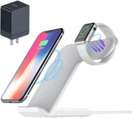 📱 facever 2-in-1 fast wireless charger stand | qi charging station dock for iphone 12 pro max 11 xr xs 8 plus, apple watch 6 se 5 4 3 2 (includes qc3.0 adapter) | white logo