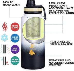 img 3 attached to 🍃 Lexlion 32 Oz Water Bottle - Triple Walled Insulated Stainless Steel - Reusable with Wide Mouth, Fruit Infuser & Thermal Leaf Infuser - Silicone Sleeve & Cleaning Brush - 3 Leak Proof Lids - Metal Mug Gallon