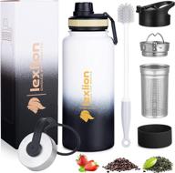 🍃 lexlion 32 oz water bottle - triple walled insulated stainless steel - reusable with wide mouth, fruit infuser & thermal leaf infuser - silicone sleeve & cleaning brush - 3 leak proof lids - metal mug gallon логотип