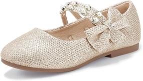 img 4 attached to PANDANINJIA Cheryl Bow Princess Flower Ballerina Flats for 👸 Toddler/Little Girls with Pearl Double Straps and Dressy Mary Jane Style
