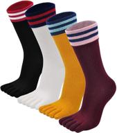 cute striped cotton women's toe socks - 5 pairs - ankle length - ideal for athletic running and girls logo