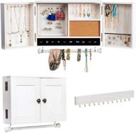 🚪 wooden barn door jewelry organizer: wall mounted white wood hanging holder with removable bracelet rod and hook логотип