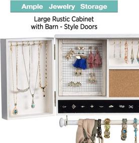 img 2 attached to 🚪 Wooden Barn Door Jewelry Organizer: Wall Mounted White Wood Hanging Holder with Removable Bracelet Rod and Hook