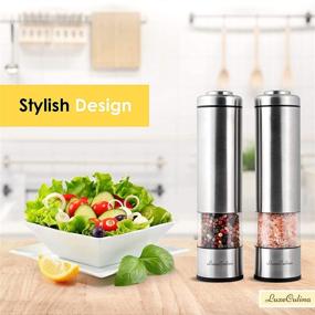 img 2 attached to 🔋 Premium Electric Salt and Pepper Grinder Set: Battery Operated Stainless Steel Mills with Light - Automatic Shakers for Adjustable Coarseness (2 mills)