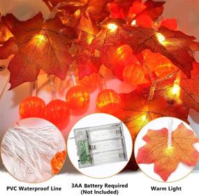 img 2 attached to 🍁 KRX Thanksgiving Decoration 2 Pack Pumpkin Maple Leaf String Lights: 20 Ft, 40 LED, Battery Operated, Autumn Home Party, Indoor Outdoor, Fall Leaves Garland for Thanksgiving Décor (Orange Yellow)