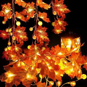 img 4 attached to 🍁 KRX Thanksgiving Decoration 2 Pack Pumpkin Maple Leaf String Lights: 20 Ft, 40 LED, Battery Operated, Autumn Home Party, Indoor Outdoor, Fall Leaves Garland for Thanksgiving Décor (Orange Yellow)