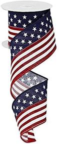 img 1 attached to 2.5-inch Beige Navy Blue Stars and Stripes Flag Wired Edge Ribbon - 50 Yards