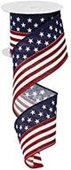 2.5-inch beige navy blue stars and stripes flag wired edge ribbon - 50 yards logo