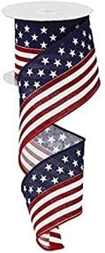 img 2 attached to 2.5-inch Beige Navy Blue Stars and Stripes Flag Wired Edge Ribbon - 50 Yards