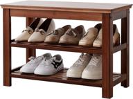 bamboo entryway shoe rack bench with 3 tiers of storage for hallway living room bedroom corridor, brown - 23.6"(l) x 11.2"(w) x 16.5"(h) логотип