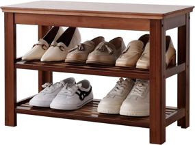 img 4 attached to Bamboo Entryway Shoe Rack Bench with 3 Tiers of Storage for Hallway Living Room Bedroom Corridor, Brown - 23.6"(L) x 11.2"(W) x 16.5"(H)