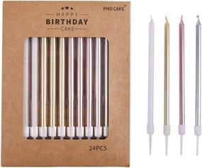 img 4 attached to 🎂 PHD CAKE Long Birthday Candles 24-Count with Holders in Gold, Silver, Rose Gold, and White - Cake Candles for Birthday Parties, Wedding Decorations, Party Candles, and Celebrations