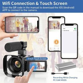 img 3 attached to 📸 Advanced WiFi Enabled 4K Camcorder with Night Vision - 48MP Ultra HD Video Camera for Vlogging, Digital YouTube Recording, and more! Includes Microphone, Stabilizer, Hood, and Remote Control