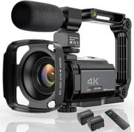 📸 advanced wifi enabled 4k camcorder with night vision - 48mp ultra hd video camera for vlogging, digital youtube recording, and more! includes microphone, stabilizer, hood, and remote control logo