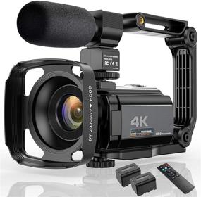 img 4 attached to 📸 Advanced WiFi Enabled 4K Camcorder with Night Vision - 48MP Ultra HD Video Camera for Vlogging, Digital YouTube Recording, and more! Includes Microphone, Stabilizer, Hood, and Remote Control