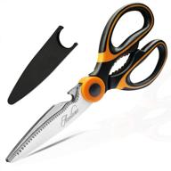 🔪 premium heavy duty kitchen shears by acelone - ultra sharp stainless steel scissors for chicken, poultry, fish, meat, vegetables, herbs, bbq - orange black logo