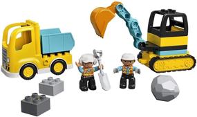 img 3 attached to LEGO DUPLO Строительный грузовик и гусеничный экскаватор 10931: игрушка для стройплощадки для детей от 2 лет с игрушкой грейдером и самосвалом (20 деталей)