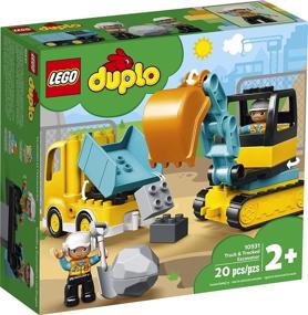 img 1 attached to LEGO DUPLO Строительный грузовик и гусеничный экскаватор 10931: игрушка для стройплощадки для детей от 2 лет с игрушкой грейдером и самосвалом (20 деталей)