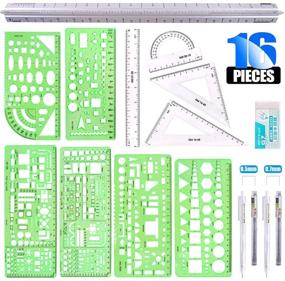 img 4 attached to 📐 Glarks 16-Piece Measuring Templates for Building Formwork, Stencils, Geometric Drawing, Rulers, Triangular Architect Scale Ruler, Pencil, Lead Refills, and Eraser - Ideal for Office and School Use