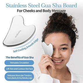 img 1 attached to 🌟 Premium Stainless Steel Face Roller Gua Sha Facial Tools - Ultimate Set for Face, Eye, Neck - Reduce Wrinkles & Dark Circles with Effective Face Massage Tool - Includes Travel Pouch