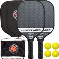amazin' aces signature pickleball paddle set - usapa approved with graphite face & polymer core - premium grip - includes paddles, balls, paddle covers, bag & ebook - 2 paddle set (gray & gray) logo