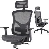 🪑 ergoup ergonomic home office chair with adjustable lumbar support, headrest, and 3d armrest - tilt function, mesh design, pu wheels (black, no footrest) logo