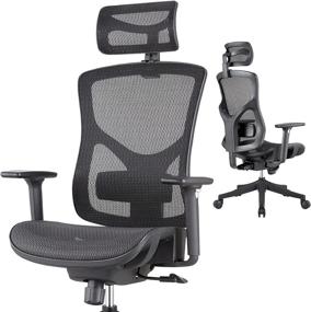 img 4 attached to 🪑 ERGOUP Ergonomic Home Office Chair with Adjustable Lumbar Support, Headrest, and 3D Armrest - Tilt Function, Mesh Design, PU Wheels (Black, No Footrest)