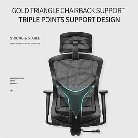 img 3 attached to 🪑 ERGOUP Ergonomic Home Office Chair with Adjustable Lumbar Support, Headrest, and 3D Armrest - Tilt Function, Mesh Design, PU Wheels (Black, No Footrest)